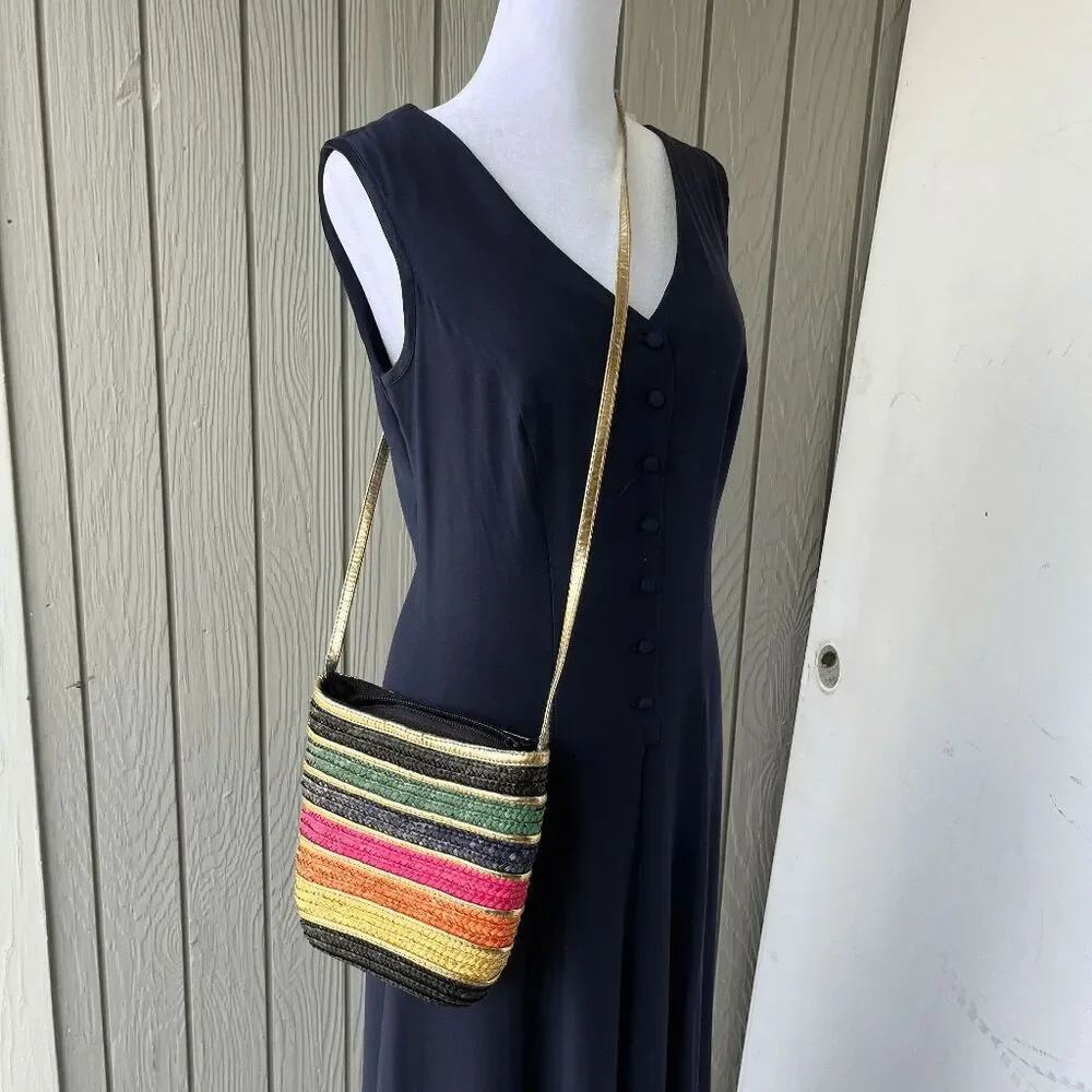 Colorful Striped Woven Crossbody Bag - Multicolor